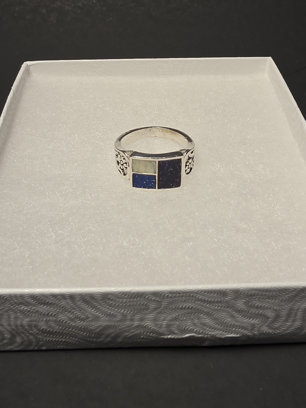 Sterling Silver Inlay Square Stone Ring - Blue & Black